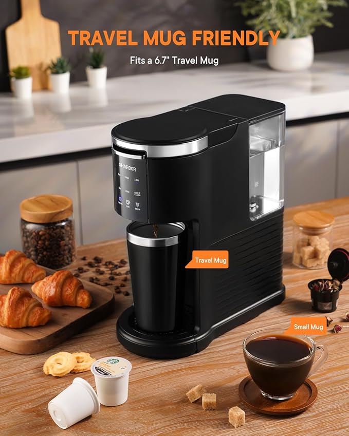 SHARDOR 3 in 1 Coffee Maker K Cup Coffee Maker Compatible with Ground Coffee &amp Teas Single Serve Coffee Machine 6–14oz Brew Sizes 40oz Detachable Water Reservoir Descale Settings Black