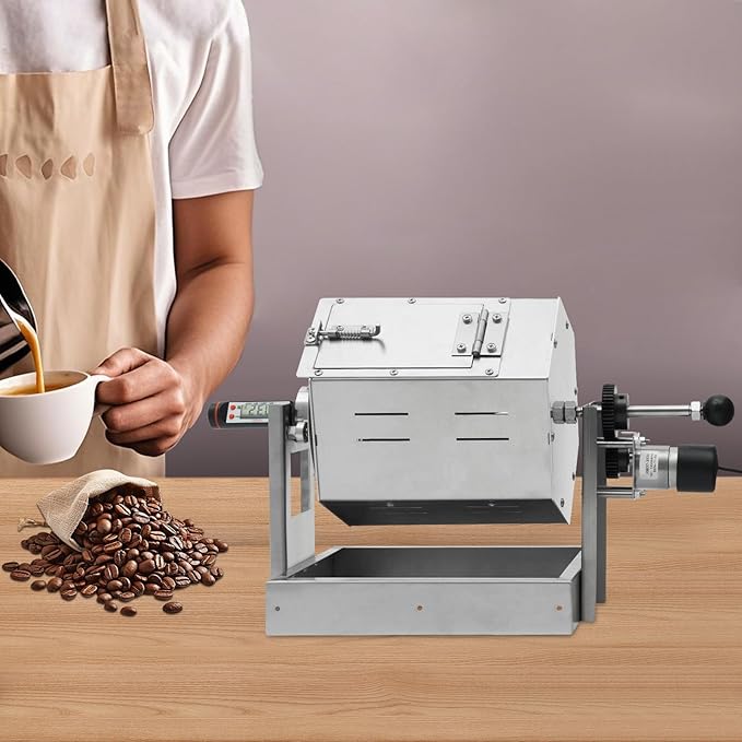Coffee Bean RoasterStainless Steel Coffee Bean BakerGas Burner Drum Type Roasting Machine With 5-59rpm Adjustable Speed And 300-1200 G/0.66-2.65 Lb For Home And Commercial Use (Silver)