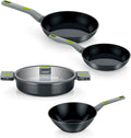 BRA COOKWARE Life 5-Piece Ceramic Cookware Set | Recycled Cast Aluminum Pots &amp Pans Set w/ 1 Sauté Pan 2 Pan 1 Wok 1 Lid | Ceramic Non-Stick Coating | All Stovetos | PFOA Free