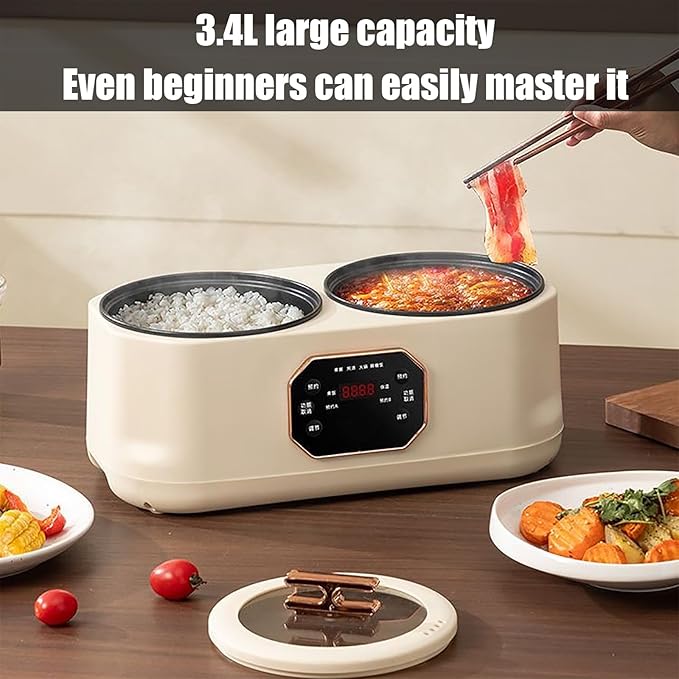 3.4L Double Spelling Rice Cooker Electric Multi-functional Double-liner Hotpot Pot Double Slow Cooker with 1 Steamer