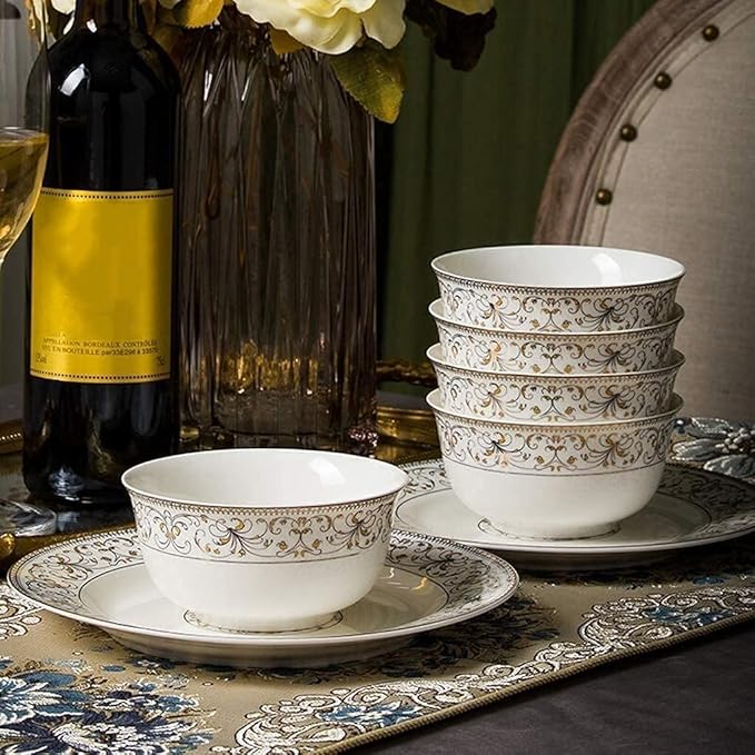Dinnerware Set Ceramics Dinnerware Set with 50-PieceBowl/Stockpot/Dish/Spoon|Bone China Dinner Sets Rim Porcelain Combination Set Plates