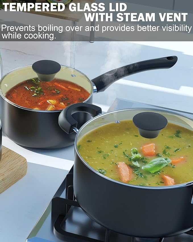 Cook N Home Pots And Pans Set Nonstick 10 Piece Ceramic Cookware Sets Kitchen Non Stick Cooking Set With Saucepans Frying Pans Dutch Oven Pot With Lids Black