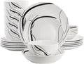 Elama Sarah 24 Piece Porcelain Black Ribbon Double Bowl Dinnerware Set Service for 6 in White and Black