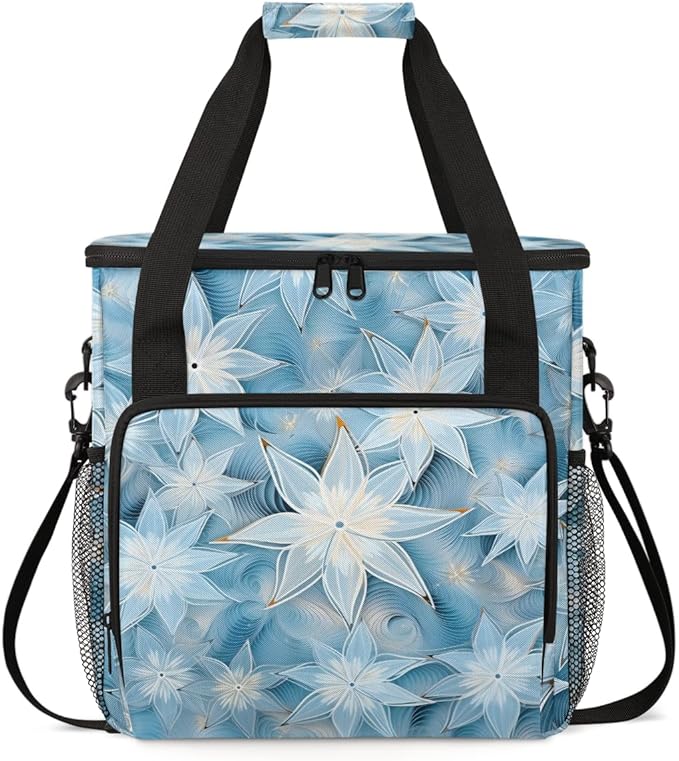 Christmas Flowers Coffee Maker Carrying Bag Xmas Flowers Travel Storage Bag Compatible with K-Mini or K-Mini Plus Single Serve Coffee Brewer Carrying Case with Multiple Pockets &amp Shoulder Strap