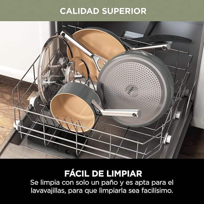 Ninja Extended Life 5-Piece Ceramic Cookware Set (20 &amp 24cm Frying Pans + 16 18 &amp 20cm Saucepans &amp Lids) Non-Stick (No PFAs PFOAs Lead or Cadmium) Oven Safe 285°C Terracotta/Grey CW
