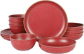 12 Piece Double Bowl Dinnerware Set Red Solid Casual Round