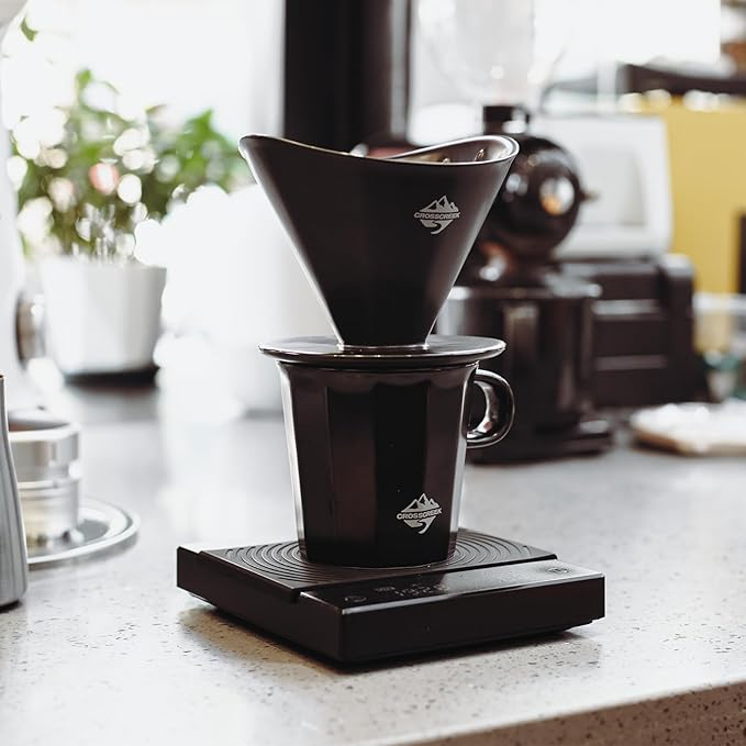Pour Over Coffee Maker Set Black Ceramic Coffee Dripper with V60 Paper filter Black Ceramic Streamline Coffee Mug for Cafe Home Restaurant 6291-12201-03A