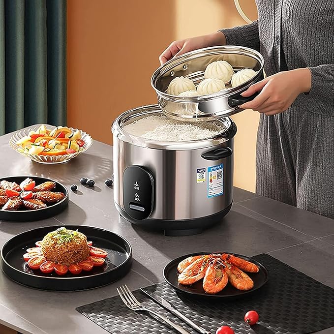 HousewaresRice Cooker with Steamer 304 Stainless Steel Inner Pot Intelligent Insulation Make Rice &amp Steam Healthy Food &amp Vegetables (6L)