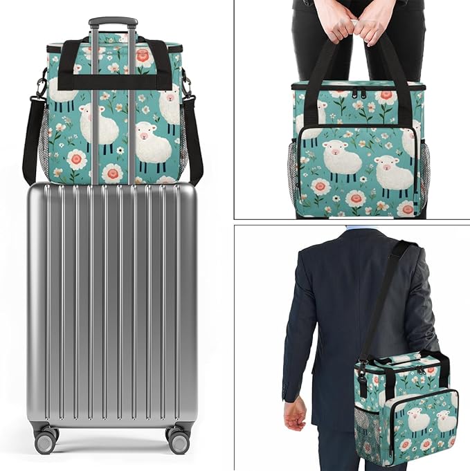 Sheep Flower Coffee Maker Carrying Bag Cute Sheep Travel Storage Bag Compatible with K-Mini or K-Mini Plus Single Serve Coffee Brewer Carrying Case with Multiple Pockets &amp Shoulder Strap