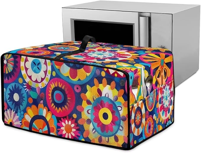 Boho Floral Toaster Oven Cover Heavy Duty Heat-resistant Waterproof Dust-Proof Protective Case with Side Pockets for Bake Air Fry Toaster Oven Easy Maintenance