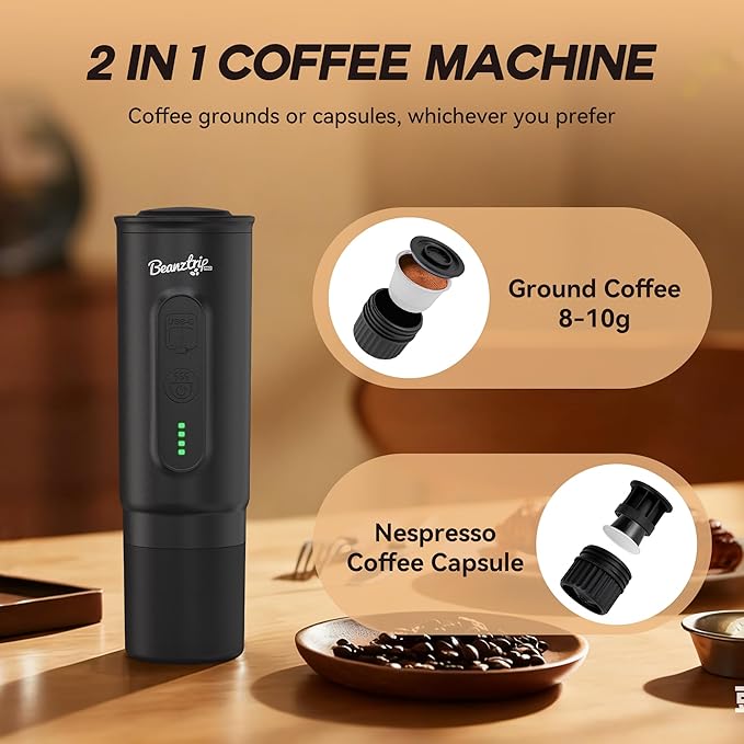 H02PRO Travel Coffee Maker Portable Espresso Machine for Camping 20 Bar Mini Coffee Maker Compatible with NS Capsule &amp Ground Coffee Battery Operated Self-heating Car Coffee Machines for Travel