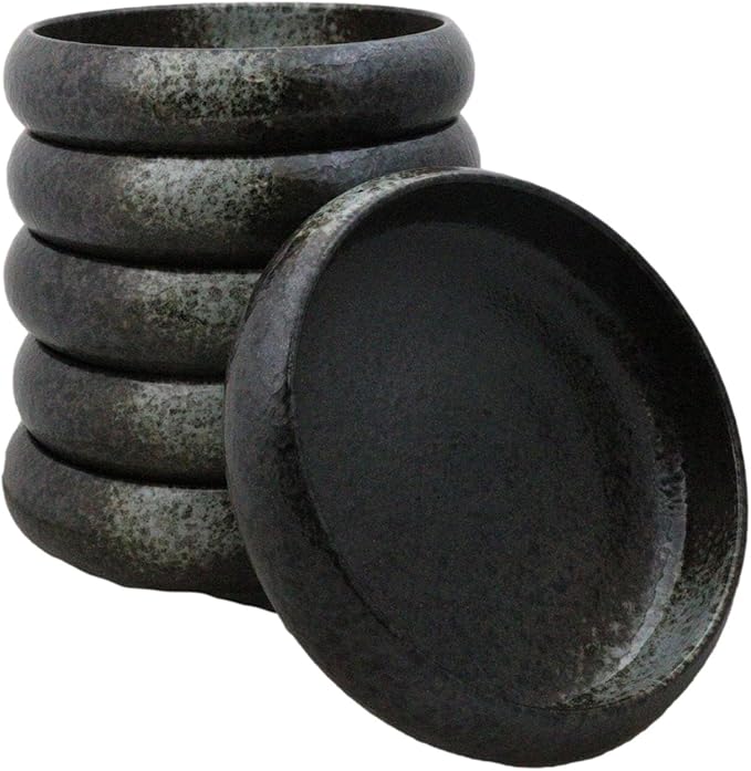 Ebros Gift Artistic Charcoal Grey Tone Hakumu Porcelain Collection Dinnerware Serveware Kitchenware Set Asian Japanese Restaurant Supply (Pack of 6 Round Appetizer Salad Banchan Deep Dish Plates)
