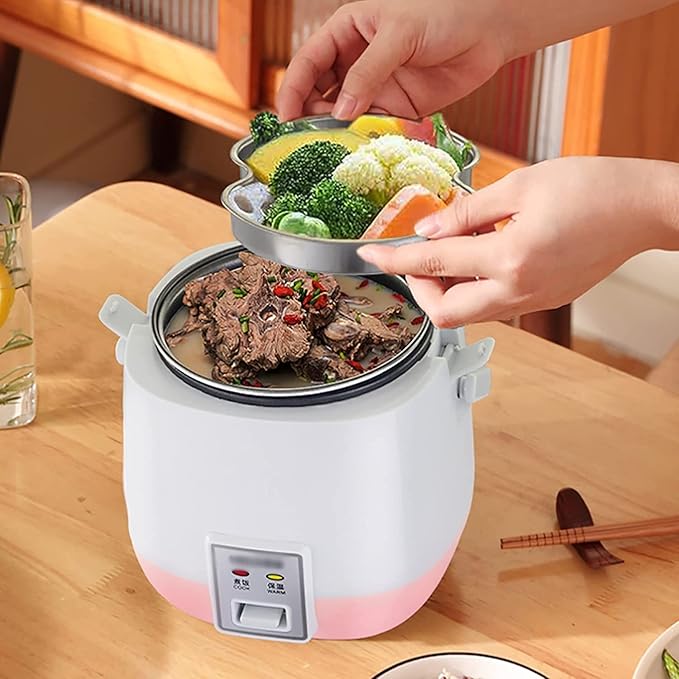Mini Rice Cooker Household Small Multi-Function Rice Cooker One-Button Switch Automatic Heat Preservation for 1-2 People (B 1) (A 3)