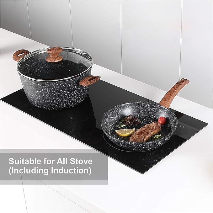 17 Piece Pots and Pans Set Non Stick Kitchen Cookware Sets with Nonstick Granite Stone Coating Suitable for Induction Cooktops Black