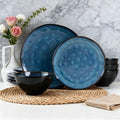Dinnerware Set Blue 12 Pieces Service for 4 Stoneware Plates and Bowls Set Stoneware Set Dishwasher Microwave Safe Dishes set
