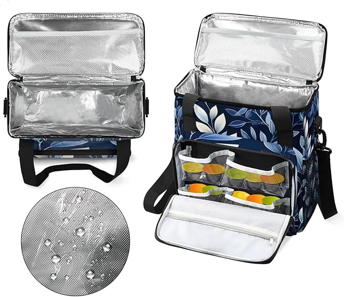 Leaves Print Coffee Maker Travel Bag for Keurig K-Mini/K-Mini Plus Insulated Waterproof Tote with Pockets for K-Cup Portable Single-Serve Brewer Case