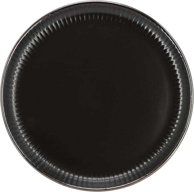 16 Piece White Stoneware Dinnerware Set – Microwave &amp Dishwasher Safe Plates Bowls and Mugs for 4 (Black)