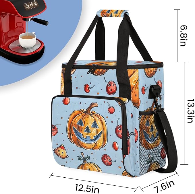 Gothic Pumpkin Coffee Maker Carrying Bag Glitter Pumpkin Travel Storage Bag Compatible with K-Mini or K-Mini Plus Single Serve Coffee Brewer Carrying Case with Multiple Pockets &amp Shoulder Strap