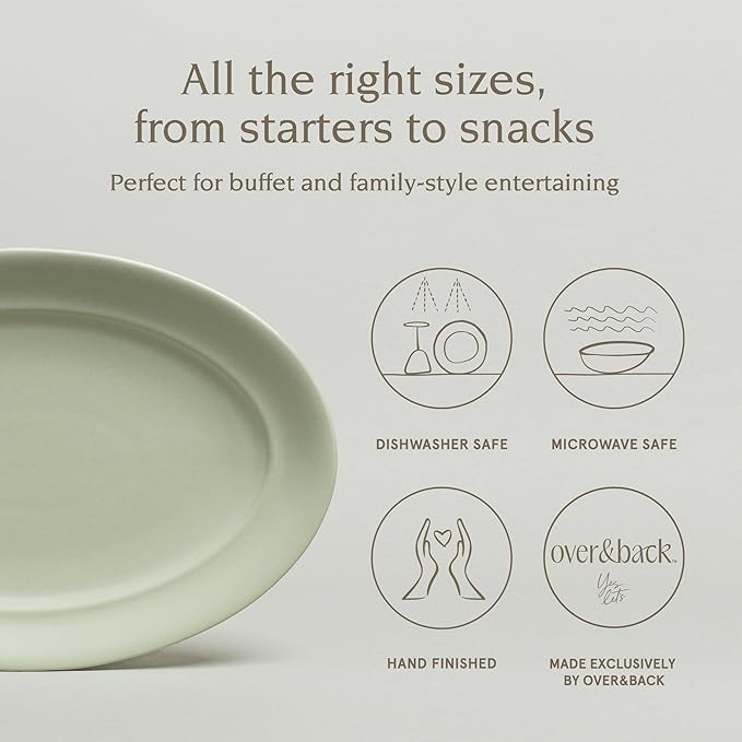 over&ampback Rim Stoneware Serving Platter - Elegant 1-Piece Oval Serving Platter to Complete Your Kitchen Set - 16 L x 10.8 W Semi-Matte Sage