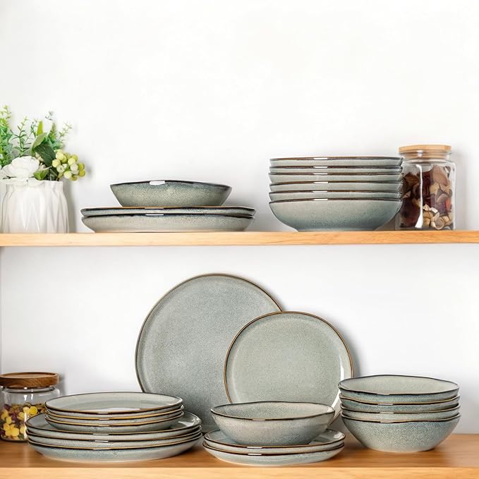 AmorArc Ceramic Dinnerware SetsHandmade Reactive Glaze Stoneware Plates and Bowls SetsHighly Scratch Resistant | Dishwasher &amp Microwave Safe Dishes SetService for 6 (18pc)