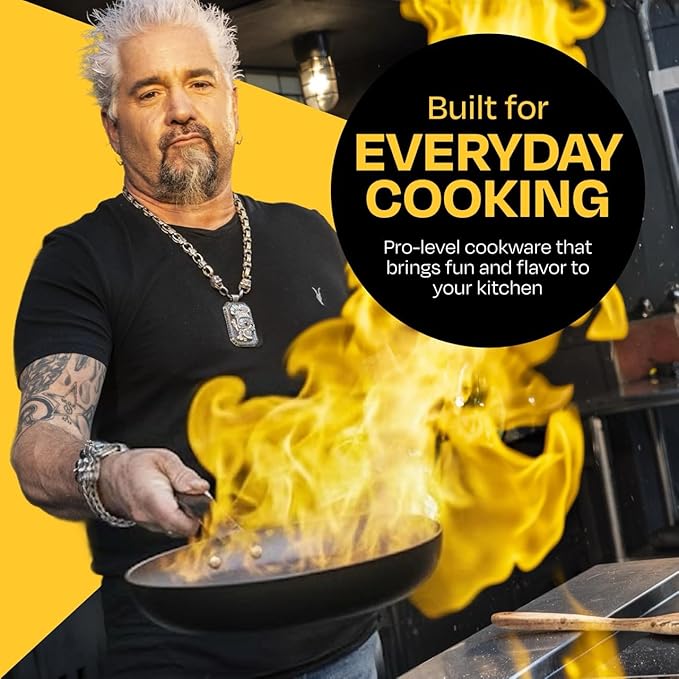 Guy Fieri's Flavortown 2-Piece Ceramic Cookware Set Nonstick Frying Pan Set 10 and 12 Easy-Clean Kitchen Cookware Made without PFAS PTFE PFOA Induction Compatible Oven &amp Dishwasher Safe Bl