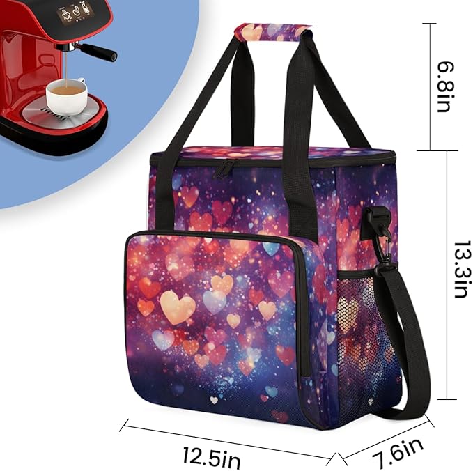 Navy Blue Heart Coffee Maker Carrying Bag Portable Travel Storage Tote Bag Compatible with K-Mini or K-Mini Plus Single Serve Coffee Brewer Carrying Case with Multiple Pockets &amp Shoulder Strap