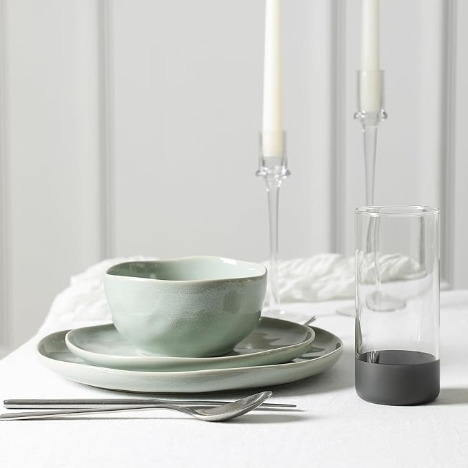 Stone Lain Mirella 16-Piece Dinnerware Set Stoneware Borosilicate Glass Light Green