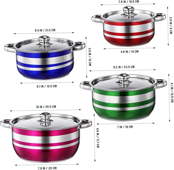 4pcs Stainless Steel Cooking Pot Set with Lids and Heat-resistant Handles Non-stick Induction Compatible Kitchen Cookware for Gas Stove and Electric Range Pots for Home and