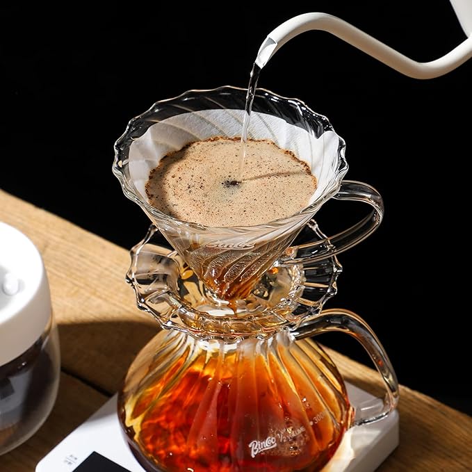 Bincoo Pour Over Coffee Maker Set650ML Borosilicate Glass Carafe with Coffee Driper&amp50pcs Paper FilterGlass Coffee Maker for Home Café Restaurant(Transparent)