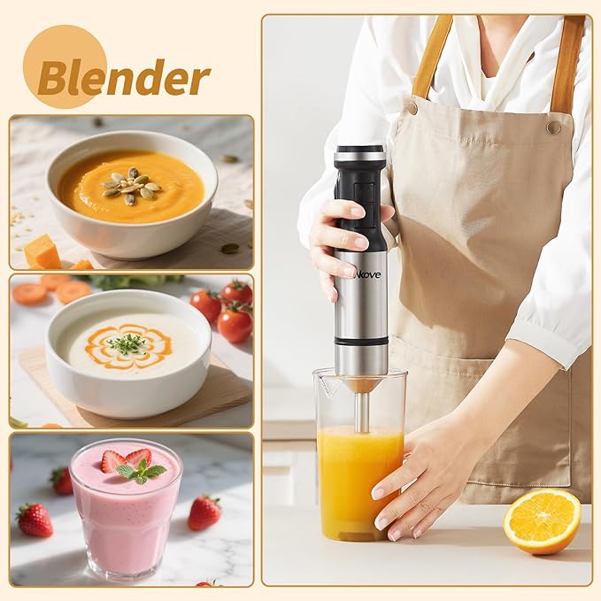 Immersion Blender Handheld Corded Hand Blenders 5 in 1 Set 800W Stainless Steel Stick Blender Turbo Mode with 600 ml Mixing Beaker with Lid 400 ml Chopper Whisk Milk Frother BPA-Free