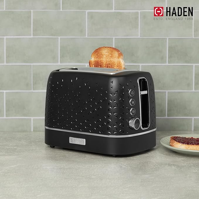 Haden Starbeck 2 Slice Wide Slot Stainless Steel Toaster with Adjustable Browning Control &amp Non-Slip Feet Black &amp Chrome