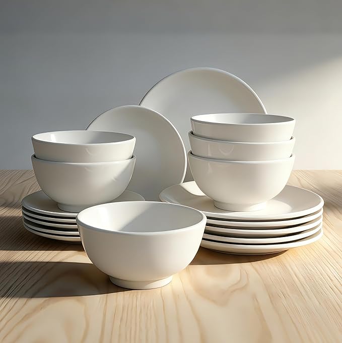 18-Piece White Porcelain Dinnerware Set Service for 6 Thickened Durable Plates &amp Bowls Microwave Dishwasher Oven Safe Lumina Porcelain Kitchen Essentials