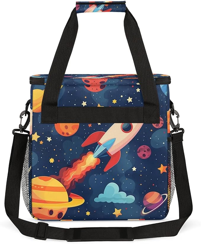 Space Cartoon Planet Travel Coffee Maker Carrying Bag Large Organizer Storage Tote Bag Insulated Reusable Cooler Grocery Bags