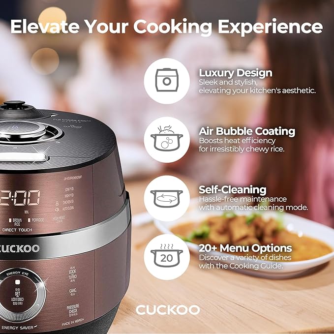Cuckoo CRP-JHSR0609F Multifunctional and Programmable Electric Induction Heating Pressure Rice Cooker 3-Language Voice Navigation Intelligent Cooking Algorithm - 6 Cups Made in Korea Brown