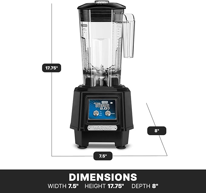 Waring Commercial TBB145 TORQ 2 Horsepower Blender 2 Speed Toggle Switch Controls with 48 oz. BPA Free Container 120V 5-15 Phase Plug 9 x 15.75 x 11.5 inches Multicolor
