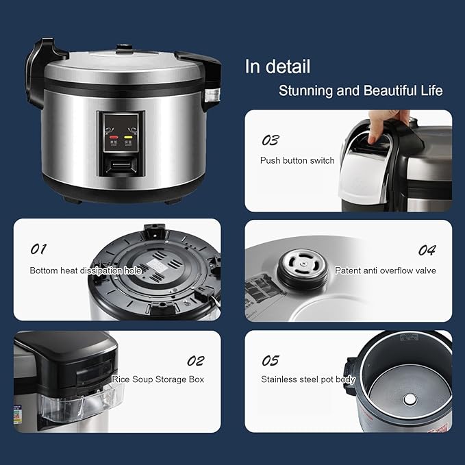 Commercial Rice Cooker Large Capacity Stainless Steel Rice Cooker 10-25L for Restaurant Canteen PartyRice Warmer for 24H(16L)
