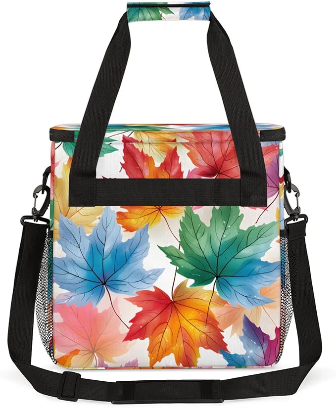 Colorful Maple Leaves Coffee Maker Travel Bag for Keurig K-Mini/K-Mini Plus Insulated Waterproof Tote with Pockets for K-Cup Portable Single-Serve Brewer Case