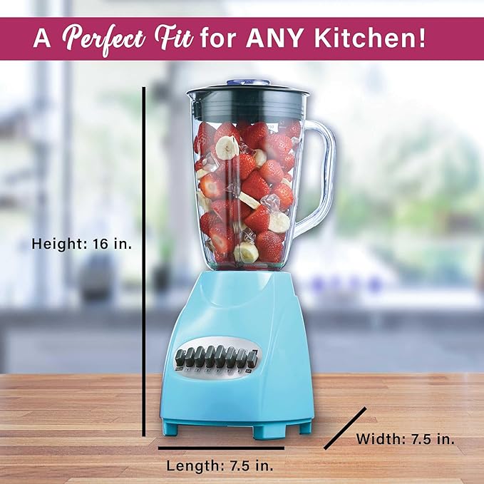 12-Speed Countertop Blender with Pulse Function – 50oz BPA-Free Jar Stainless Steel Blades Ice Crusher &amp Smoothie Maker 350W Kitchen Blender (Blue)