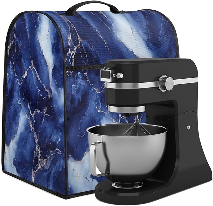 cfpolar Kitchen Aid Mixer Cover Compatible with 6-8 Quarts Blue Marble Pattern Stand Mixer Cover Kitchen Aid Mixers Accessories Appliance Organizer Bag Dust Covers with Zipper Pocket