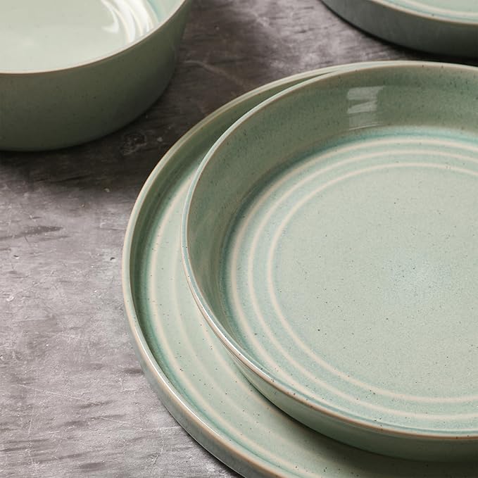Stone Lain Claire 4-Piece Pasta Bowl Set Stoneware Bowls Dishwasher and Microwave Safe Dish Set for 4 Green