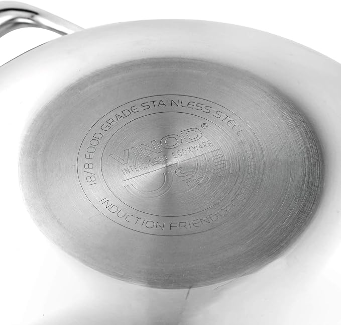 Vinod Platinum Triply Stainless Steel Cookware Combo Set of 2 | 1.5 Litre Kadai (20cm) 20 cm Frypan | Extra Deep Kadai with Lid for Cooking | Induction Cookware