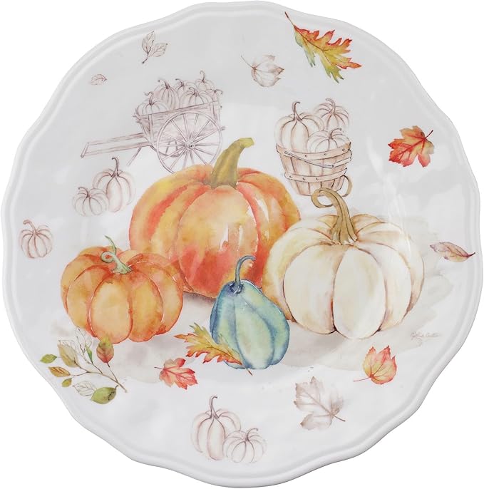 UPware 12 Piece Pumpkin Season Melamine Dinnerware Sets Outdoor Dishes Set Plates and Bowls Sets Autumn Thanksgiving Decorations Service for 4 Orange