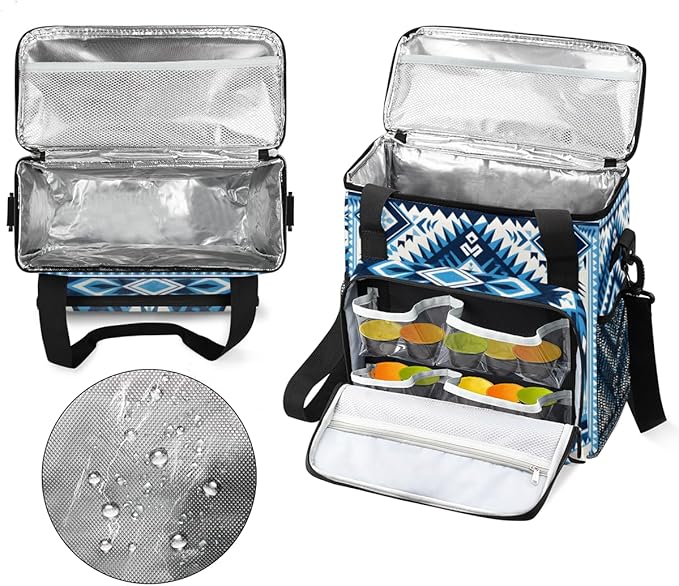Blue Geometry Aztec Coffee Maker Carrying Bag Portable Travel Storage Tote Bag Compatible with K-Mini or K-Mini Plus Single Serve Coffee Brewer Carrying Case with Multiple Pockets &amp Shoulder Str