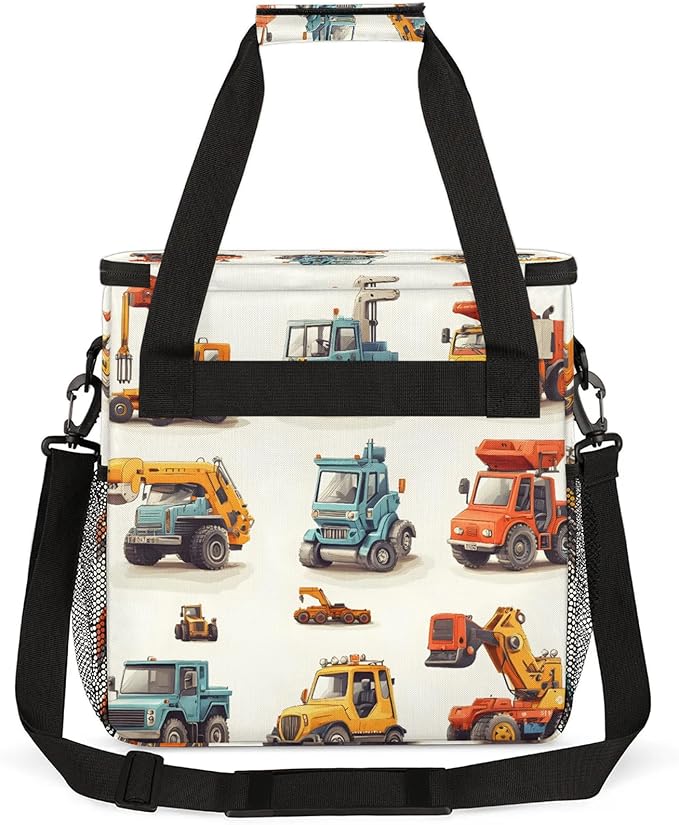 Excavator Coffee Maker Travel Bag Cartoon Tractor Machinery Trucks Insulated Grocery Bag Travel Picnic Leakproof Cooler Bags With Shoulder Strap