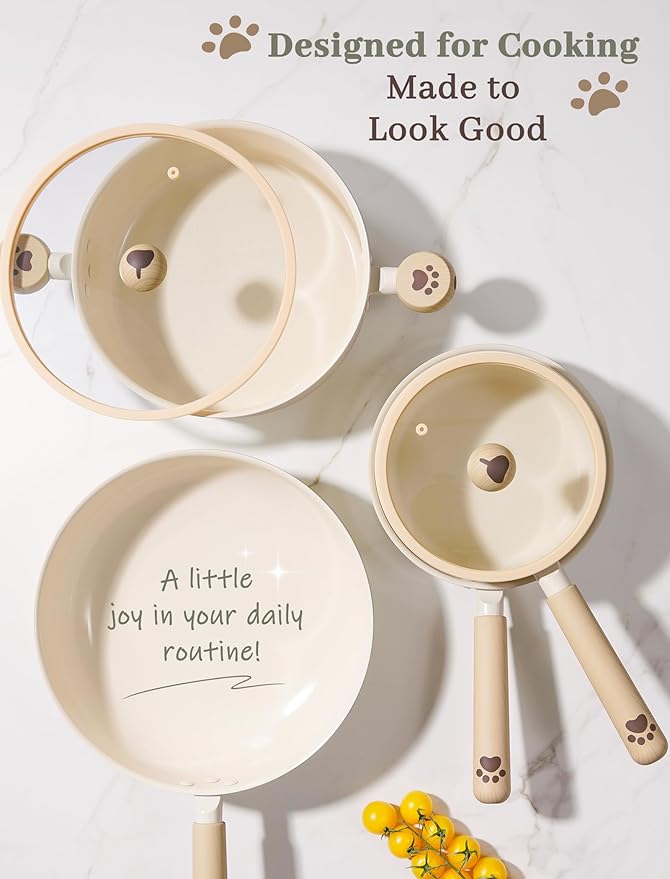 Astercook Pots and Pans Set Non Stick Ceramic Cookware Set Non Toxic 18 Pcs Dishwasher Safe Induction Cookware for Everyday Cooking &amp Kitchen Gifts