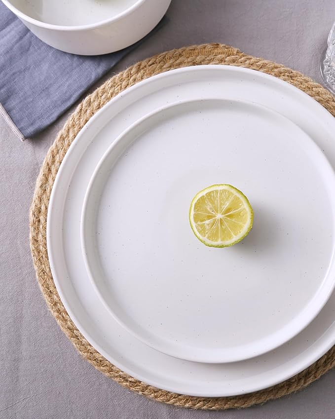 Famiware Nebula Plates and Bowls Set 12 Pieces Dinnerware Sets Dishes Set for 4 White with Colorful Speckles