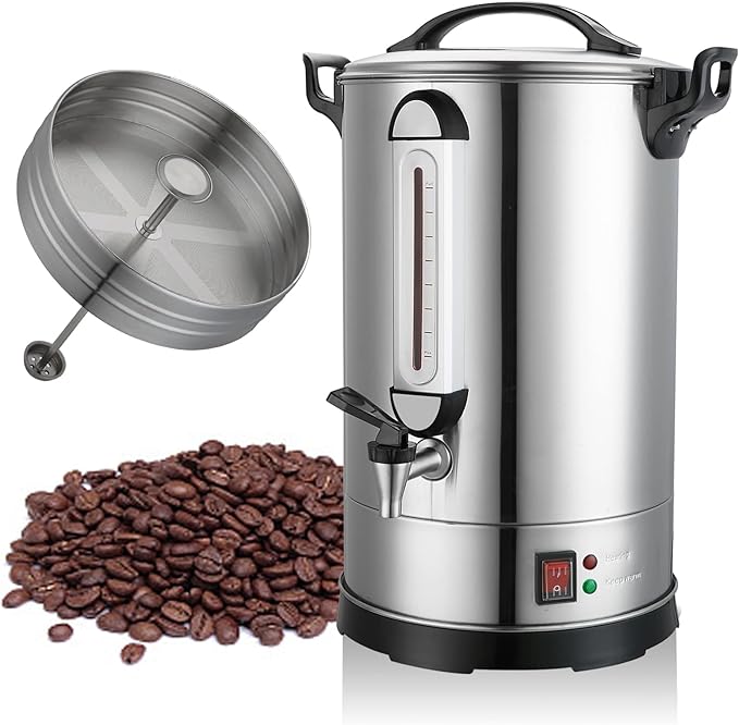 Commercial Coffee Maker 100 Cup Coffee Urn Hot Beverage Dispenser 4 Gallon 16L Large Coffee Urn Dual Layers 304 Stainless Steel 1300W Fast Brew Percolator For Business Catering Church
