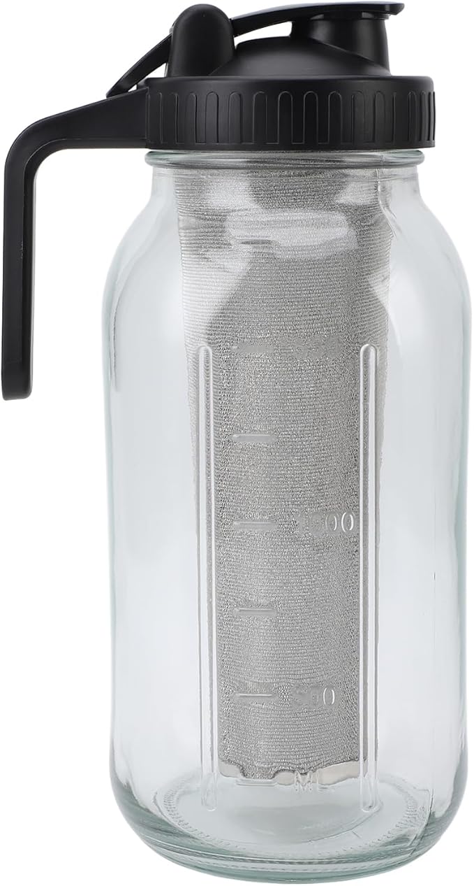 Cold Brew Coffee Maker Glase with and Delicious Lid and Comfortable Handle Suitable for Home Office Work Black (2000ml)