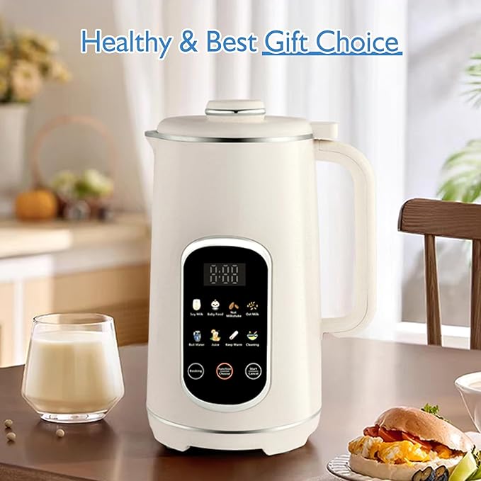 40oz Nut Milk Maker Machine 8-in-1 LED Panel Touch Screen Soy Milk Maker for Homemade Almond Soy &amp Oat Plant-Based and Dairy Free Beverages with 12H Delay Start &amp Self-Cleaning (White)