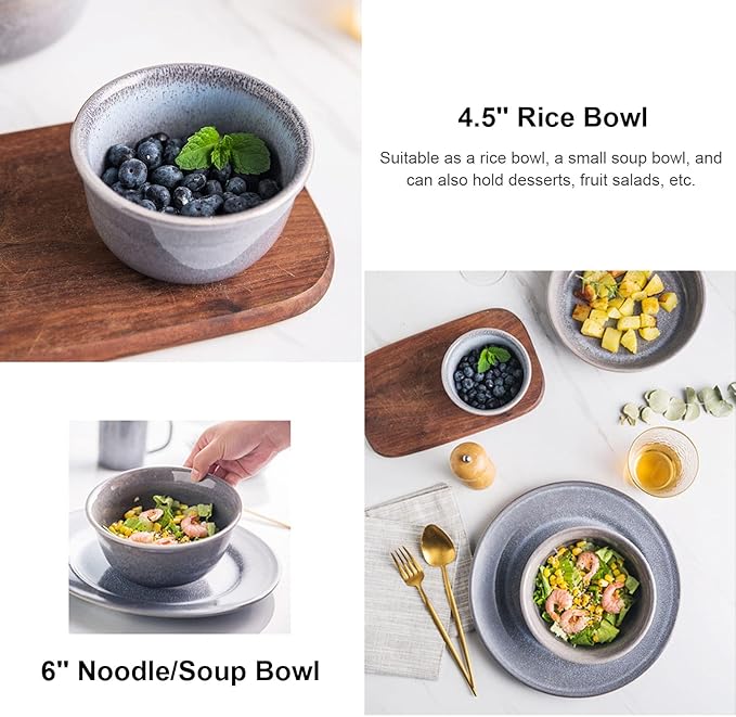 18 Piece Round Stoneware Dinnerware Sets Porcelain Dish Set Service for 4 Ceramic Dinner Plates Set Dishwasher and Microwave Safe Plates and Bowls Sets for 4 Great for Home